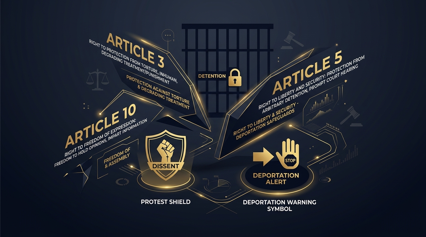 ECHR Articles 3 5 10 11 rights in protest deportation cases